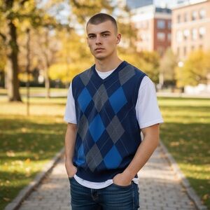 Haggar Blue Argyle V-Neck Sweater Vest